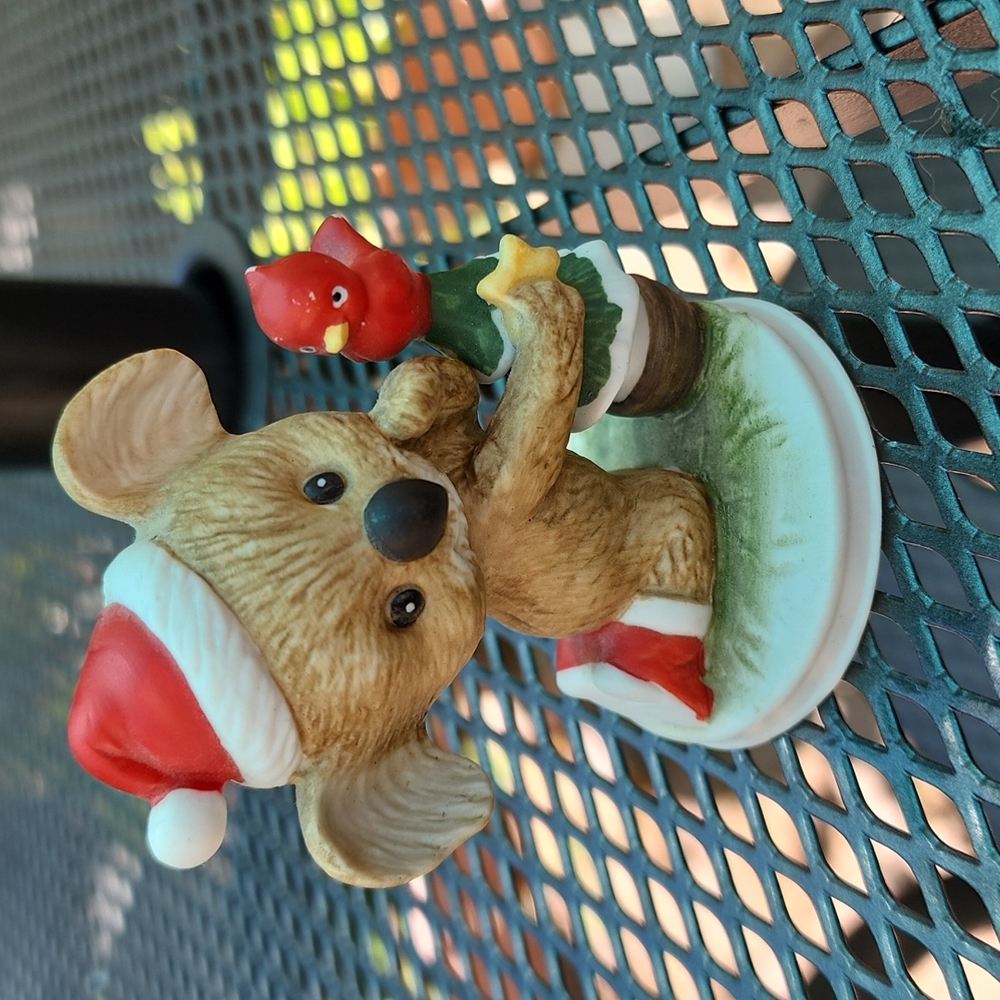 Vintage Lefton Hand Painted Christmas Koala W/ Tree and Cardinal Figurine